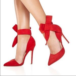 Just Fab Red Ankle Bow Pumps